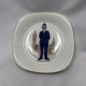 Crown Staffordshire 1950s England London Policeman‎ Ceramic Dish Square 5.25"